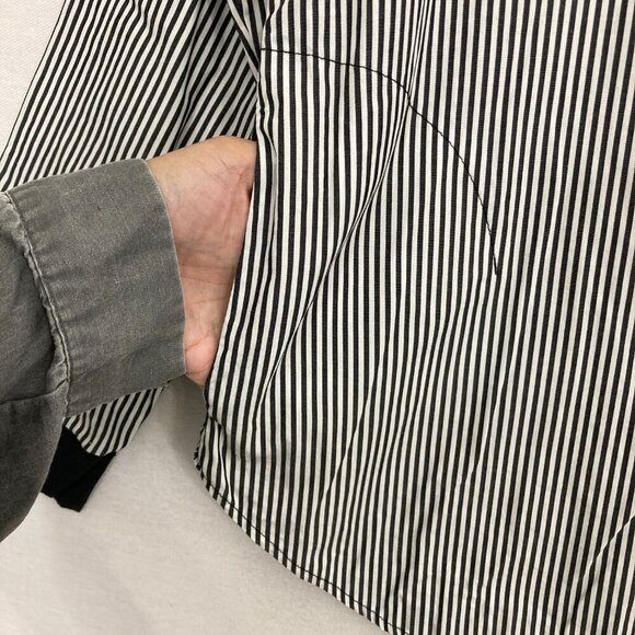 Terra Black White Striped Pockets Preppy Cotton Relaxed Popover Top Large - Picture 5 of 10